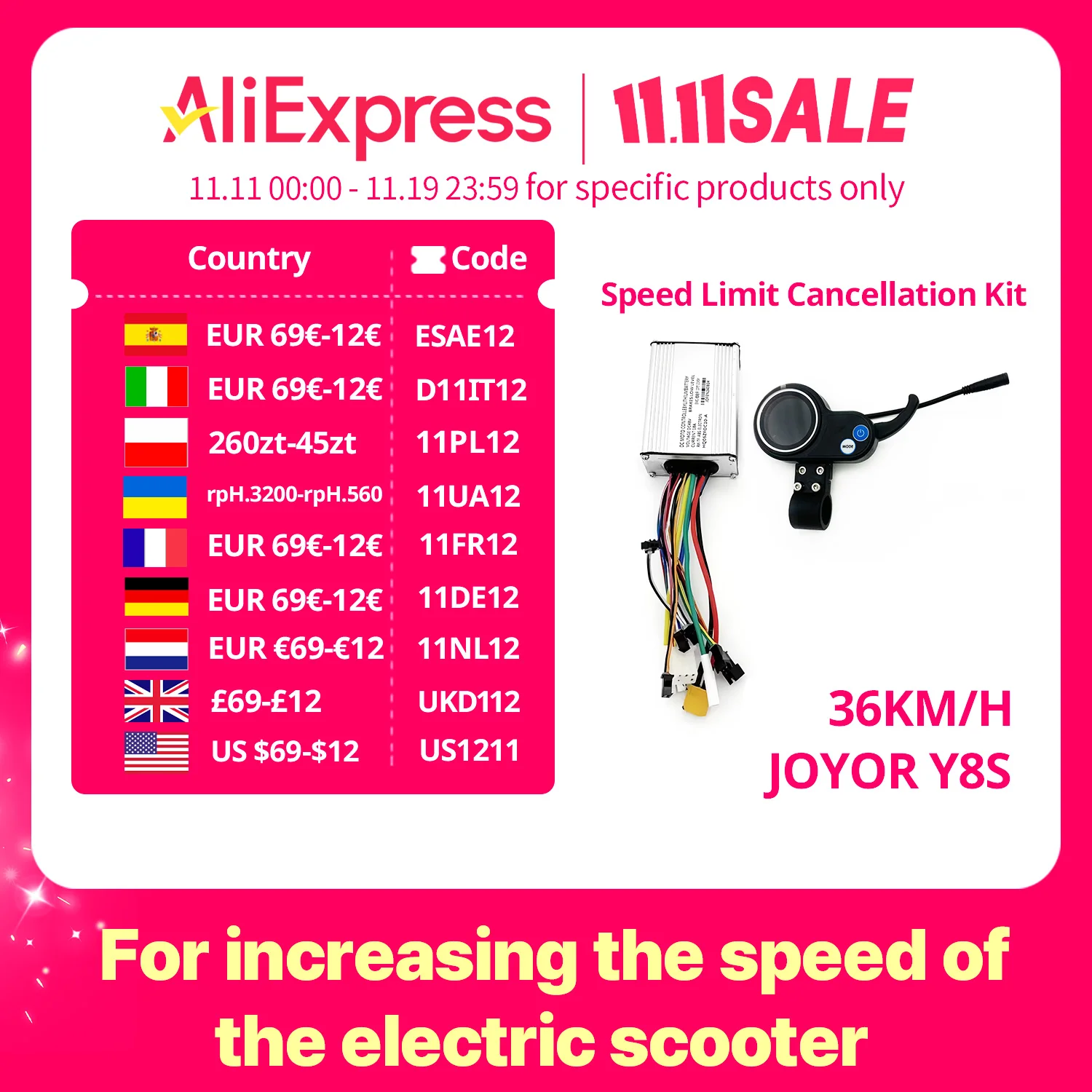 

JOYOR Y8S Electric Scooter Speed Limit Cancellation Kit for increasing the speed of the electric scooter(controller and display)