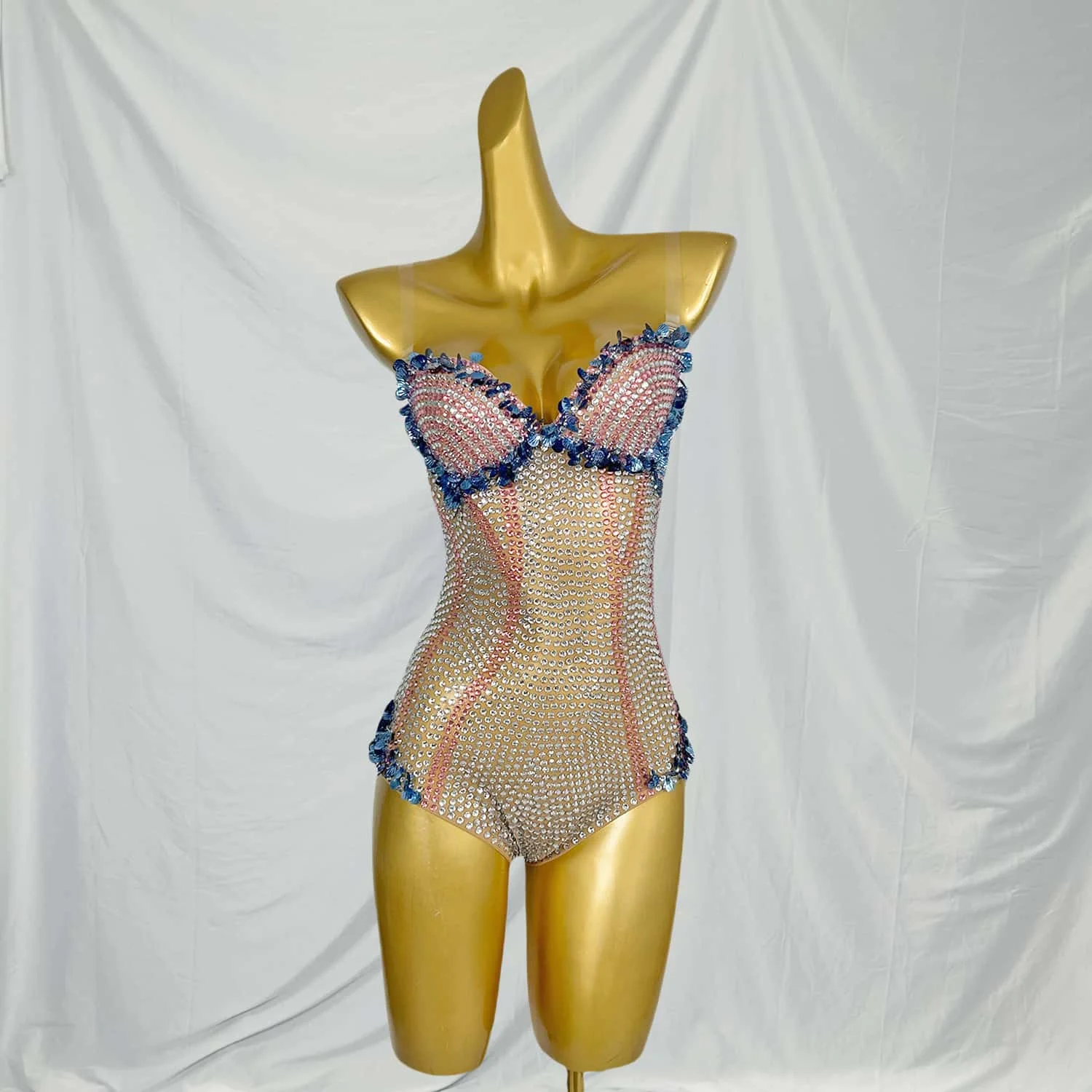 

Sexy Spandex Bodysuit Woman Singer Performance Stage Leotard Club DJ Luxurious Sparkling Rhinestone Shell Birthday Party Leotard