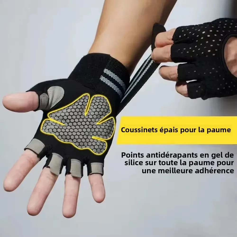 زوج واحد من قفازات اللياقة البدنية نصف إصبع للرجال والنساء مع لف المعصم ودعم كروسفيت ومعدات رفع الأثقال القوية #5