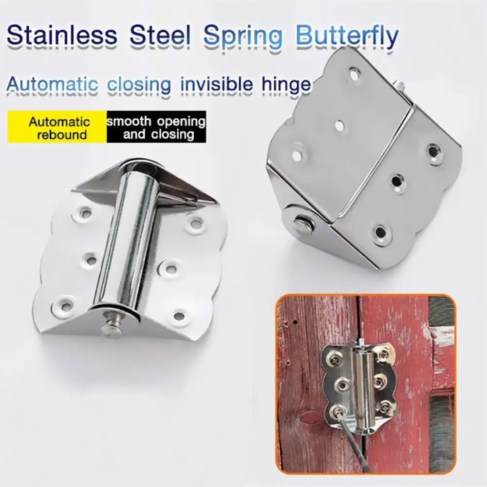 New Stainless Steel Door Butterfly Hinge Spring Rustproof Flush Hinges Hardware Automatic Closing Cabinet Hinges Furniture