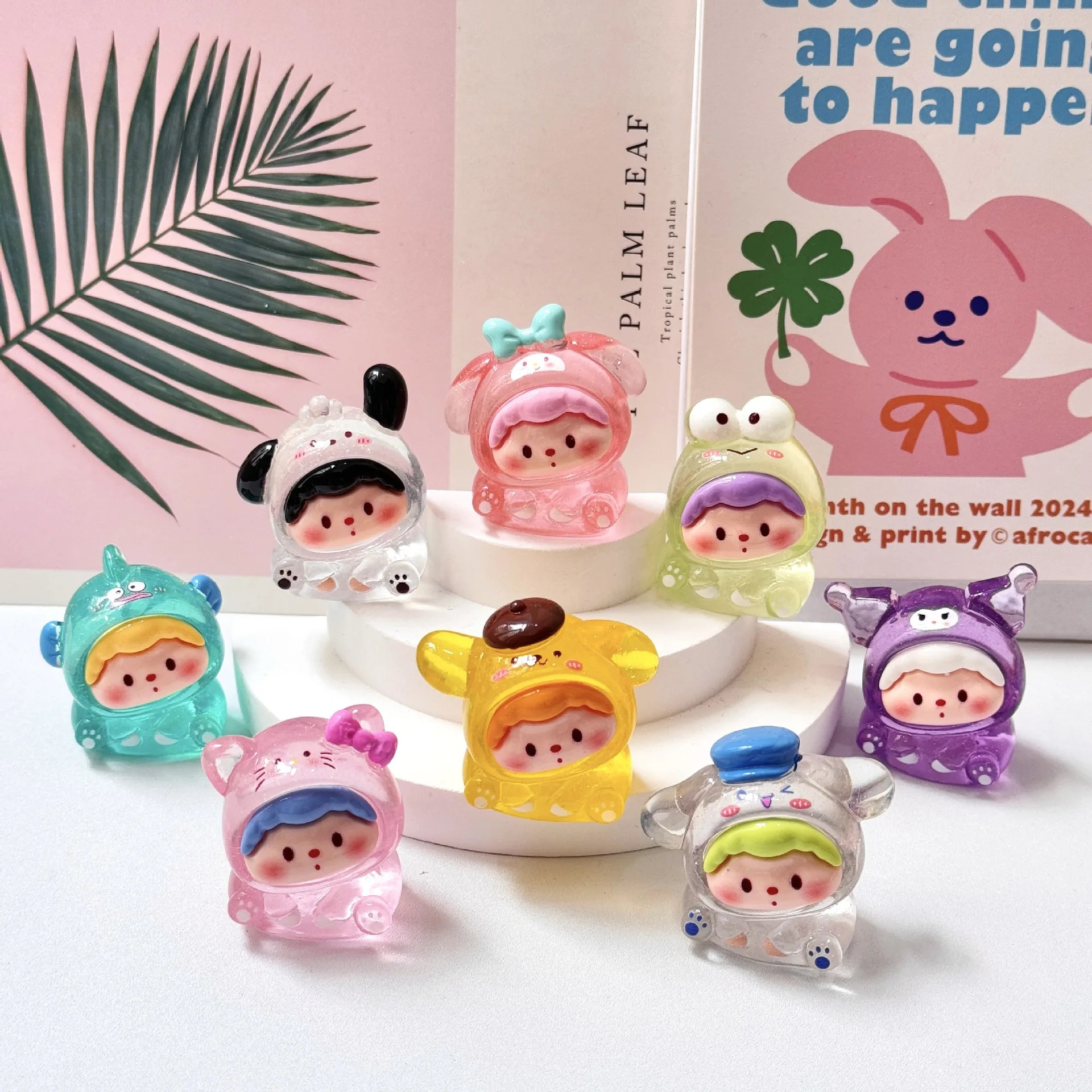 8PCS/SET HIGH transparan GLITTER lucu SANRIO DIY DIY ornamen DESKTOP boneka ORNAMENT kecil RESIN mainan hadiah anak-anak