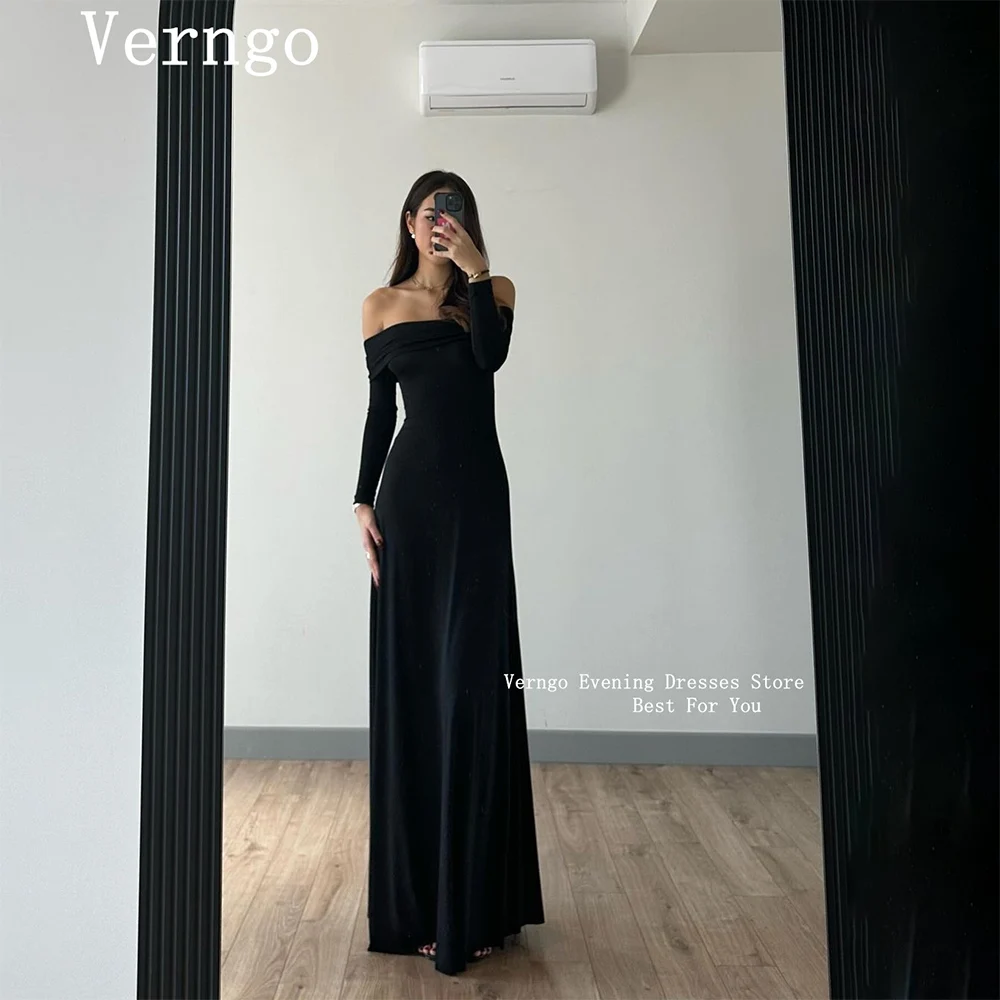 

Verngo Black Crepe Prom Gown Simple Mermaid Party Dress For Women Full Sleeves For Occasion Dresses Prom Dress