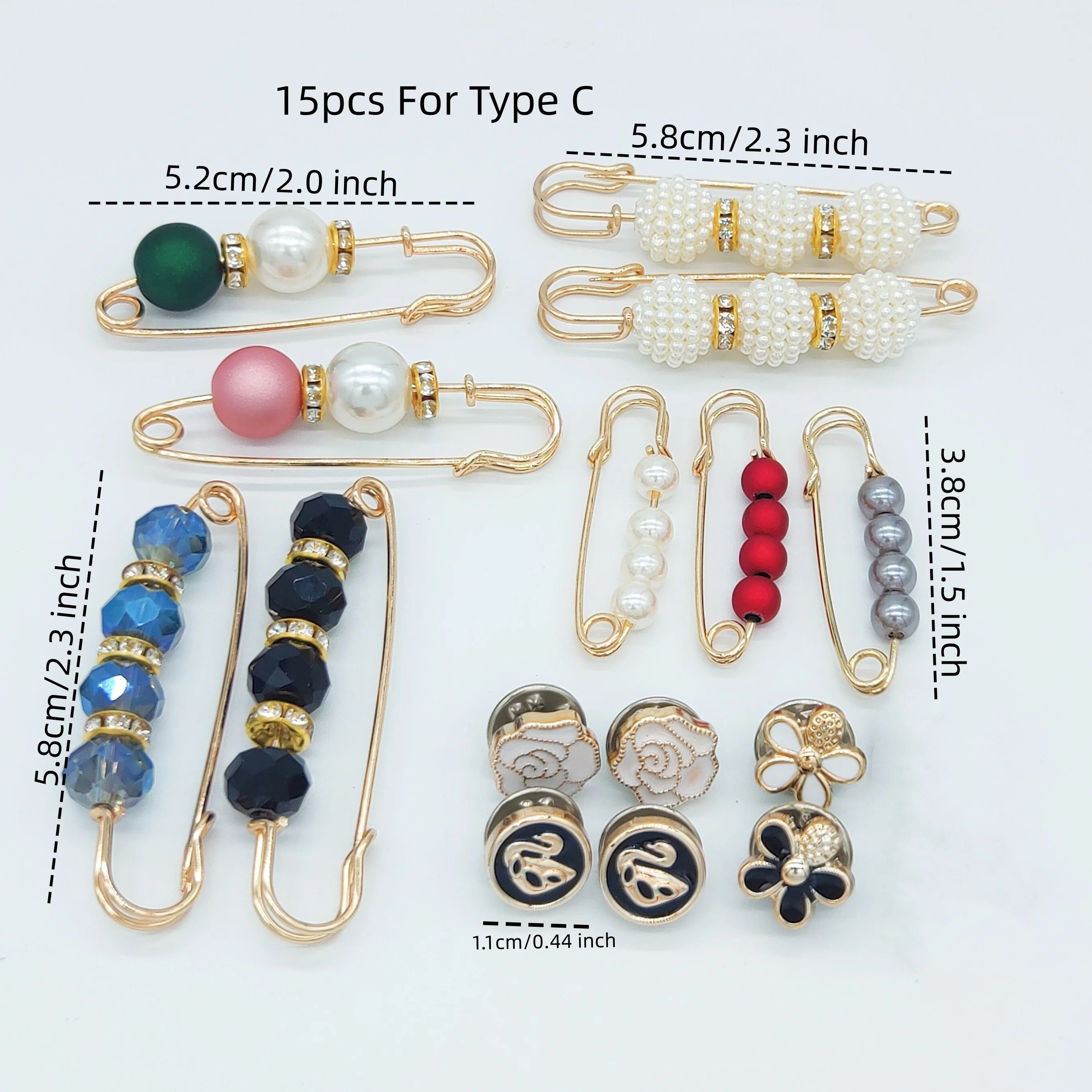 15 Pieces/Set Of Fashionable Pin Brooches, Anti-exposure, Adjustable Waist Size, Practical And Elegant Jewelry