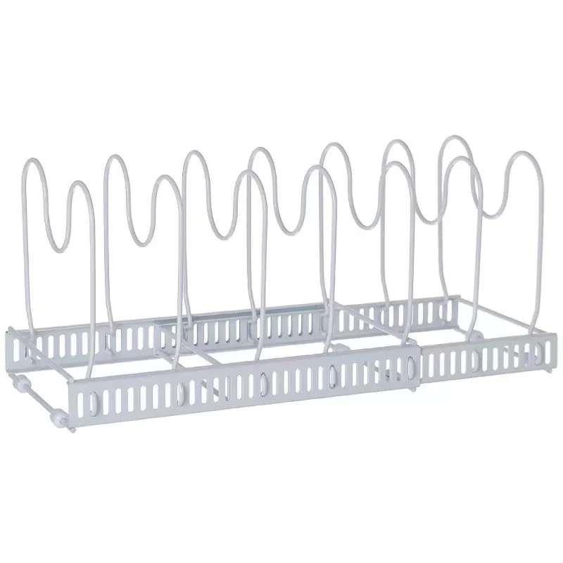 Kitchen Adjustable Retractable Cabinet Pot Storage Pot Rack Countertop Dish Rack Pot Lid Rack