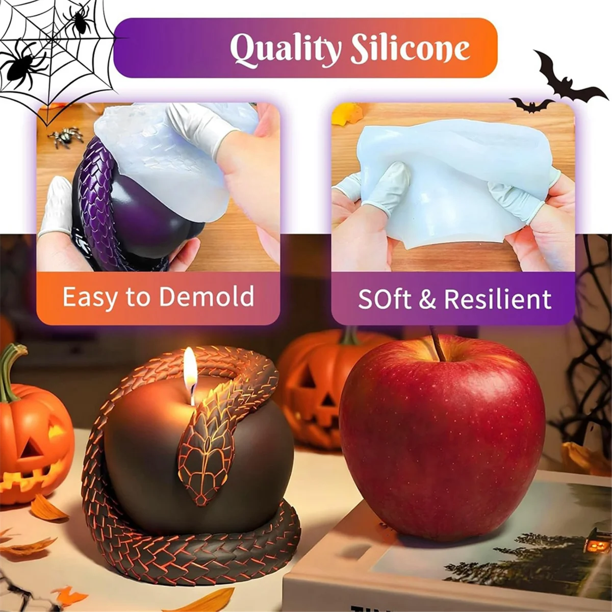 SSR Moldes de silicona para Halloween, moldes para velas de serpiente, molde de resina Taboo 3D para velas perfumadas, jabones, cera