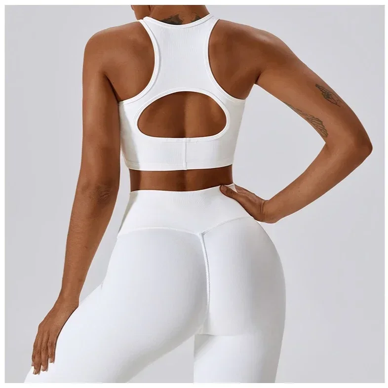 Al feminino roupas esportivas cortar volta yogo sutiã anti-choque com nervuras colheita tanque superior correndo fitness esportes treino colete mulher underwea