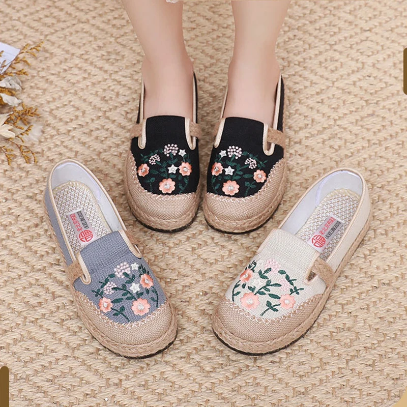 Summer Women’s Casual Embroidered Shoes Lady Breathable Soft Non Slip Shoes Lightweight Comfortable Slip On Women Shoes