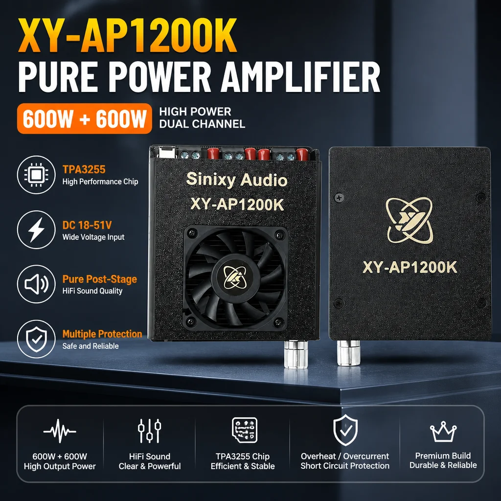 1200W 10A Pure Power Amplifier Module 2.0 600W+600W Stereo Digital Audio Amplifier TPA3255 Amplifier Chip DC 18-51V XY-AP1200K