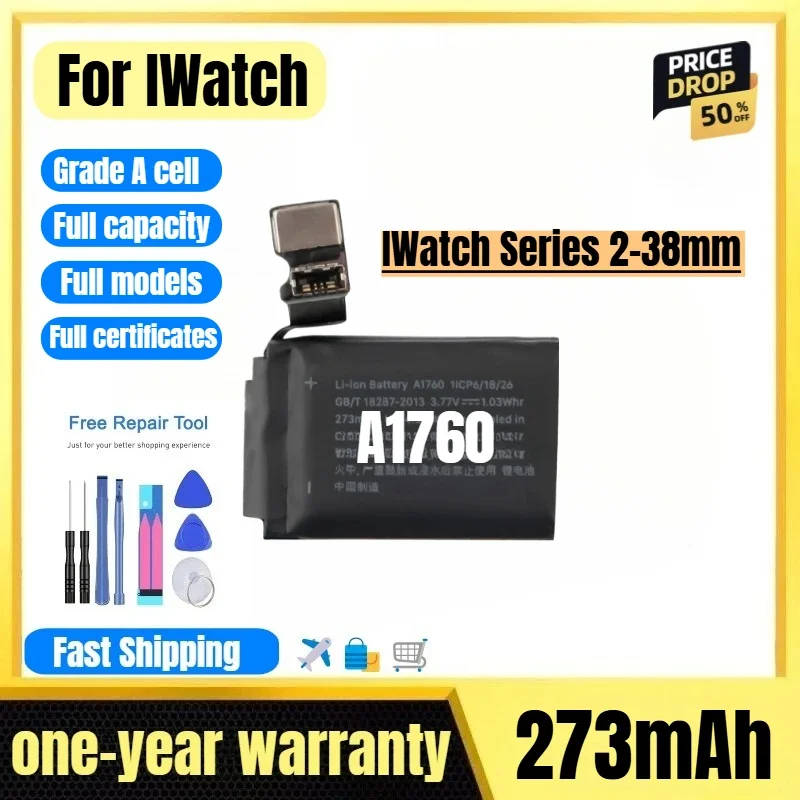 A1760 for IWatch Series 2-38mm Watch Battery 0 Cycle High Quality High Capacity Replacement Bateria Grade A Cell with Tools