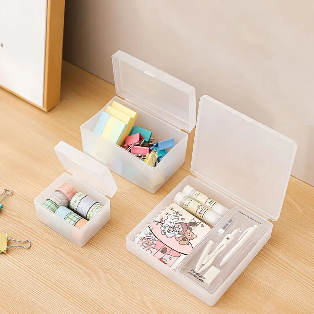 

Frosted Clear Storage Box With Cover Large Capacity Dustproof Storage Cube Waterproof Dustproof Student Stationery Organizer