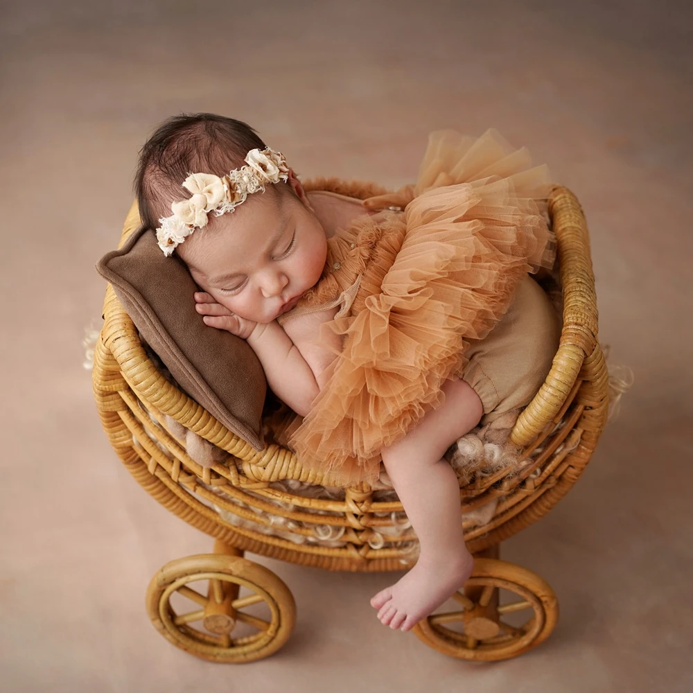 Newborn Photography Props Peach Orange Tulle Romper Baby Photo Outfit Vintage Newborn Photoshoot Costume 0-3 Months