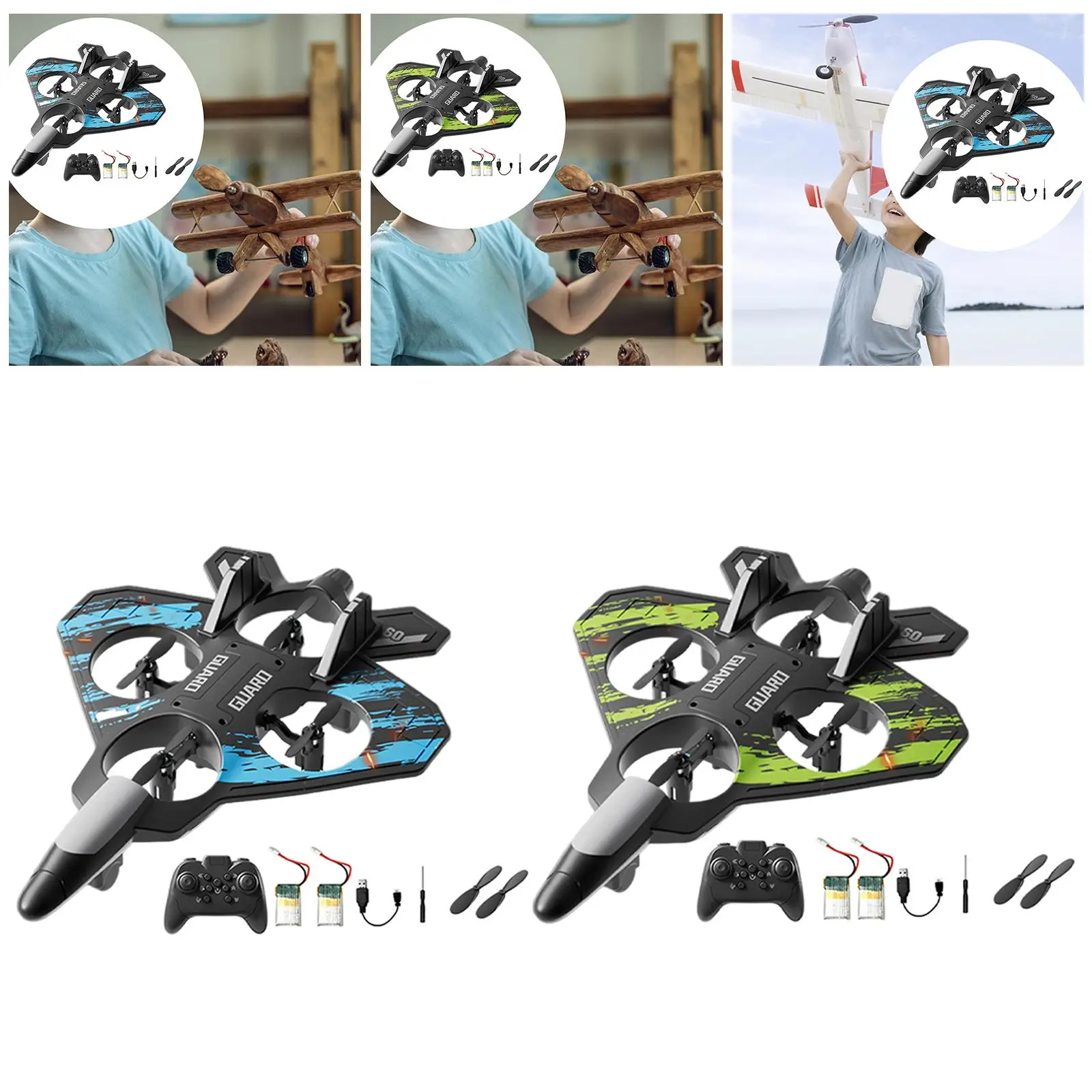 Avión de Control remoto 2 baterías incluidas 6 canales recargable juguete al aire libre impermeable para niños con modelo de caza ligero