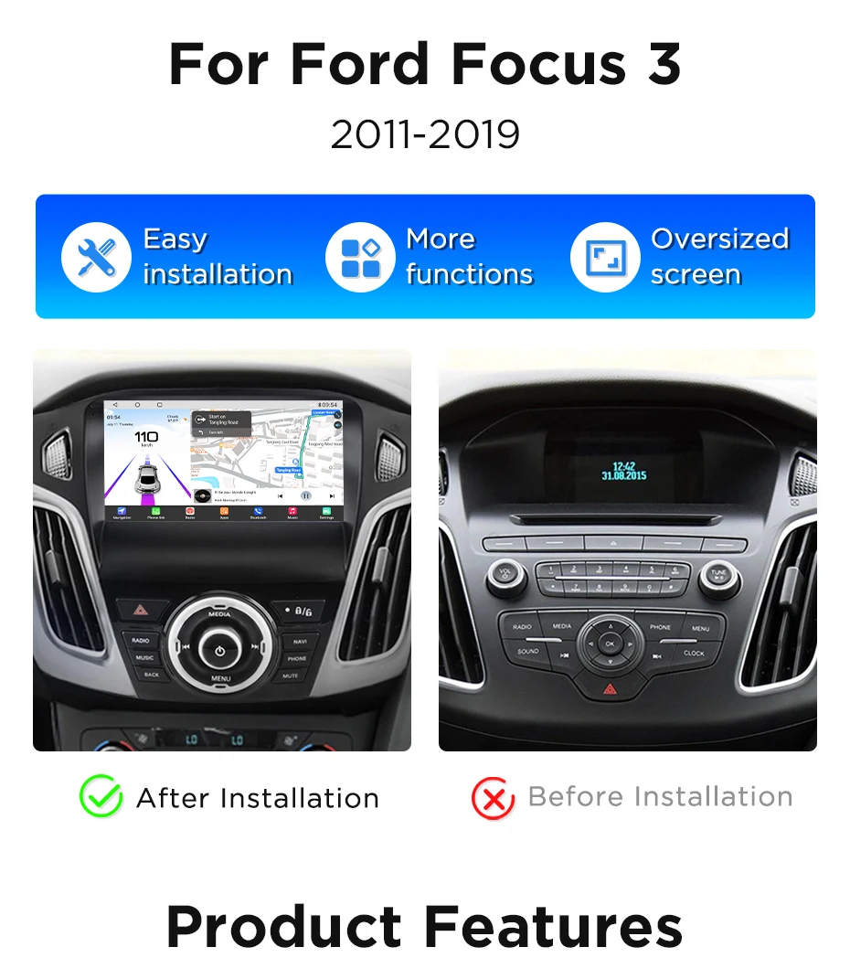 Junsun 360 ° Panorama-Kamera-Autoradio für Ford Focus 3 MK3 2011-2019, kabelloses CarPlay, Bildschirm, Android Auto, Stereo, GPS, RDS, Navi – Detail 3