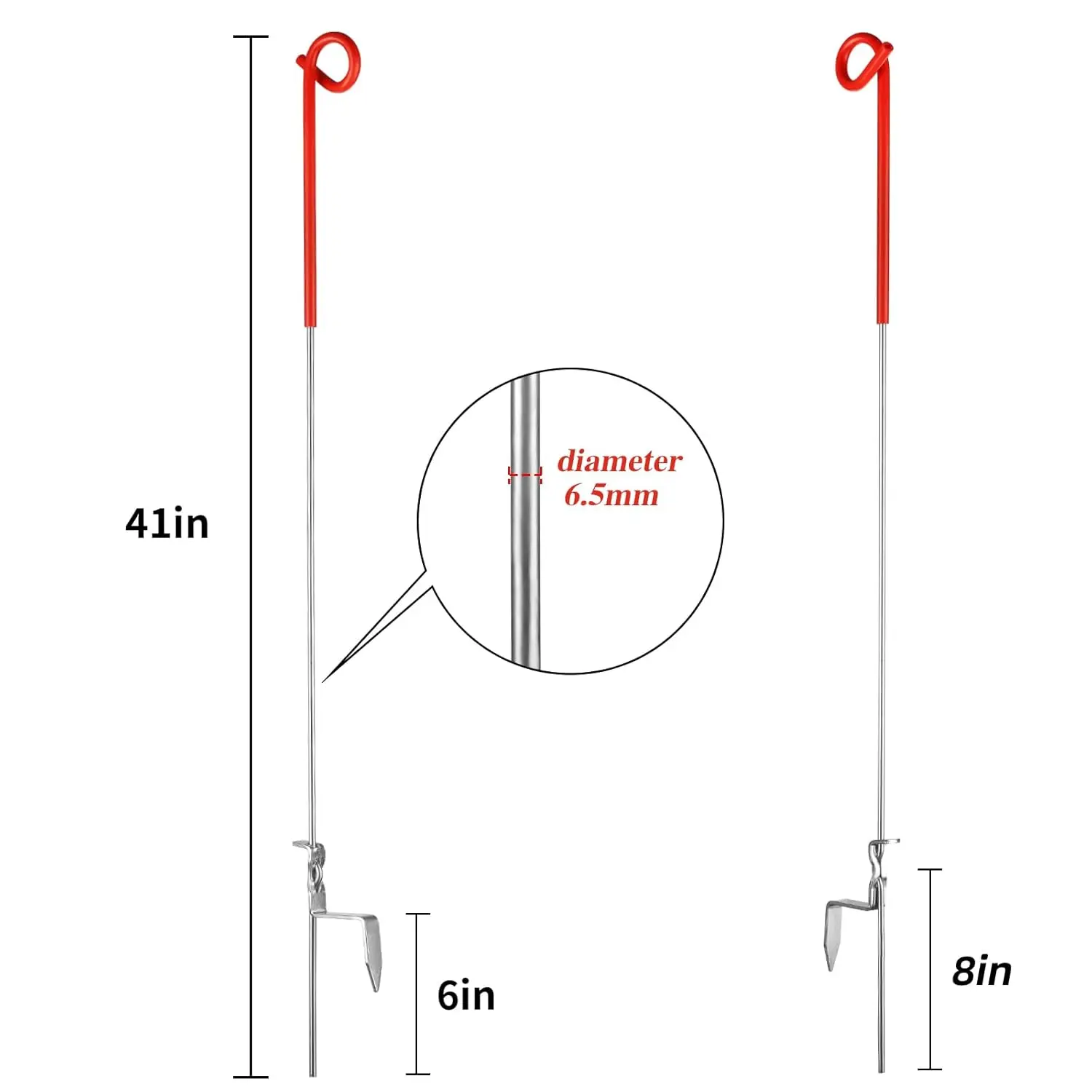 Portable Stainless Steel Fence Posts in Red for Electric Fence, Garden, Farm, Flower Beds - 30 Pack