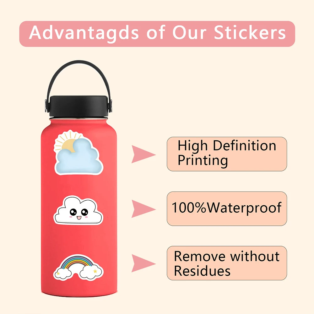 10/30/55/110PCS Cartoon Cloud Sticker Cute Graffiti Decoration Skateboard Bike Suitcase Refrigerator Waterproof Decal Kids Toy