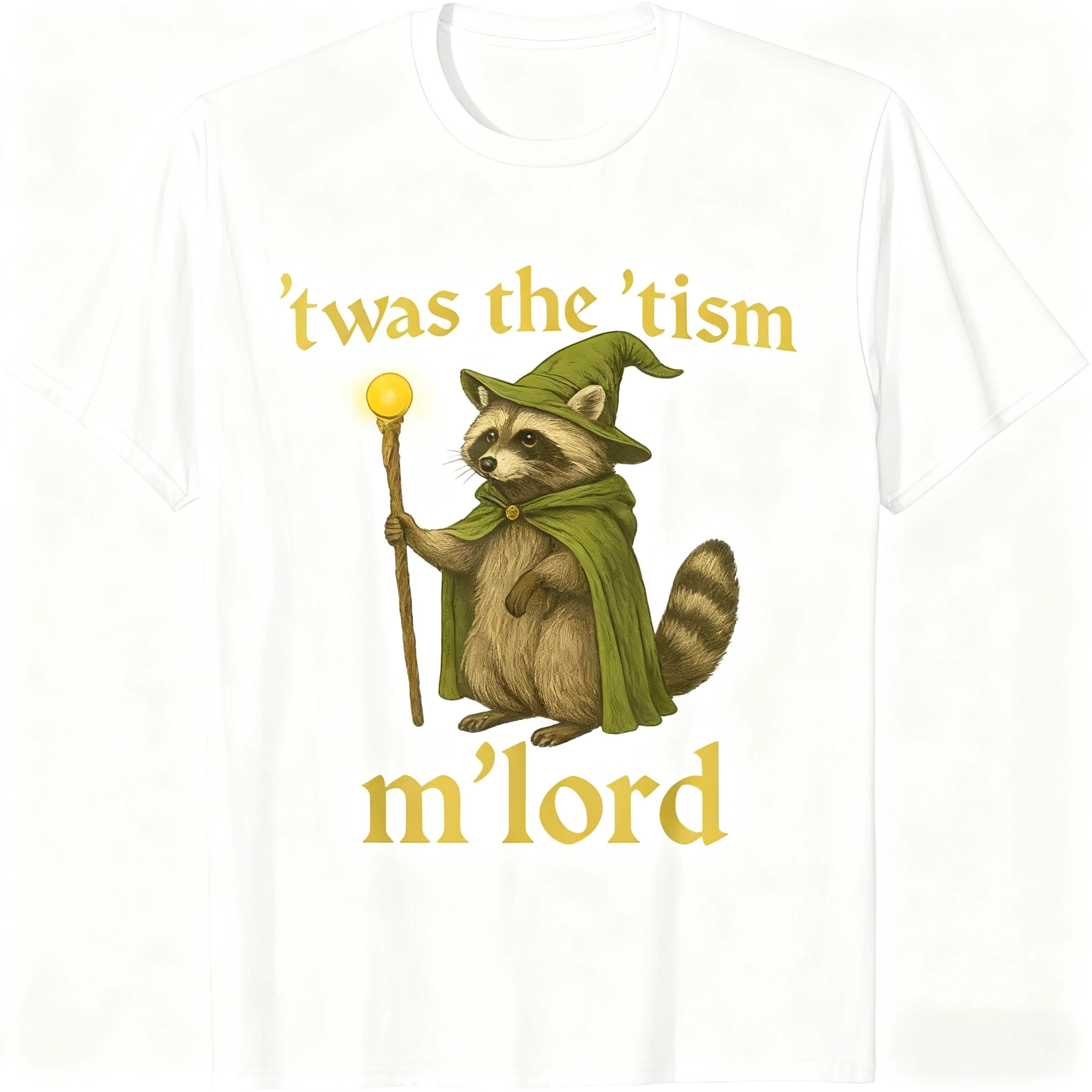 Tism Raccoon Wizard Graphic Tee Fantastical Animal Humorous Neurodiversity Slogan Summer Casual Personality Streetwear Tops