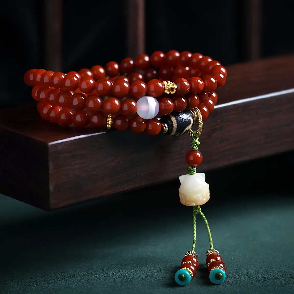 Three Circle South Red Agate Bracelet Bodhi Root Nine Tailed Fox Tibetan Style Ruyi Dzi Bead Bracelet Jewelry for Women Gifts