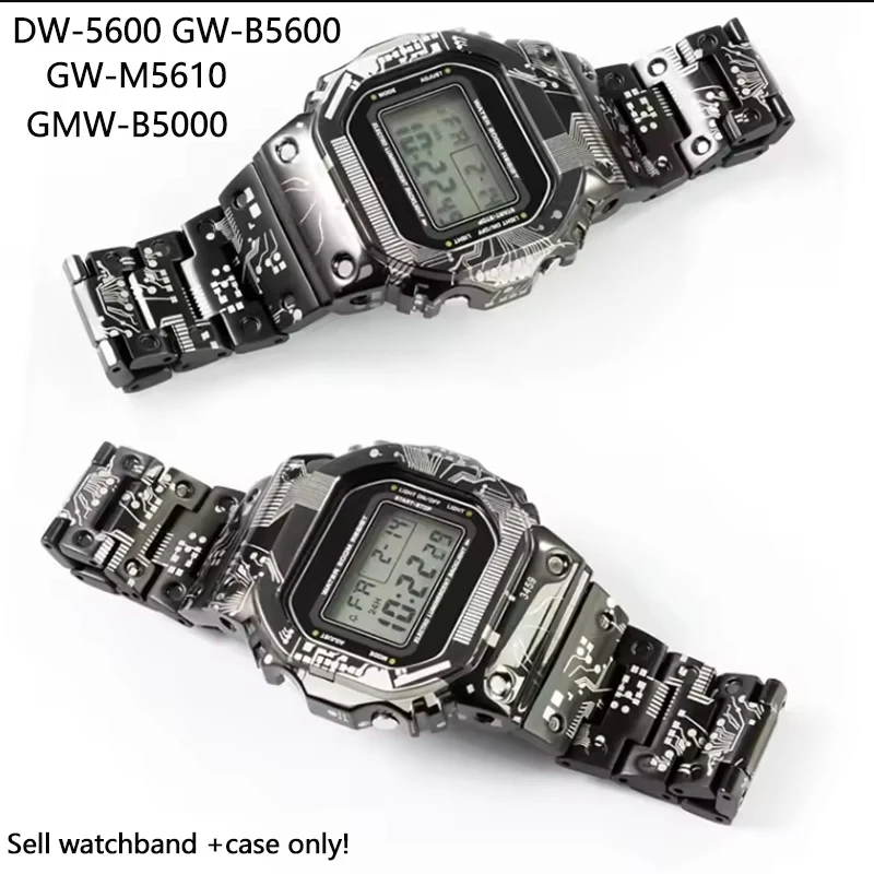 New set Circuit board texture Mod Kit Titanium alloy Case + watchband For Casio DW5600 GMW5610 GMW-B5000 stainless steel Bezel