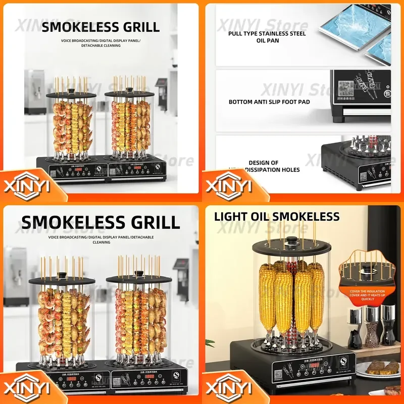 Double Head Lamb Skewer Rotating Electric BBQ Grill Machine for Multifunctional Grill Plate
