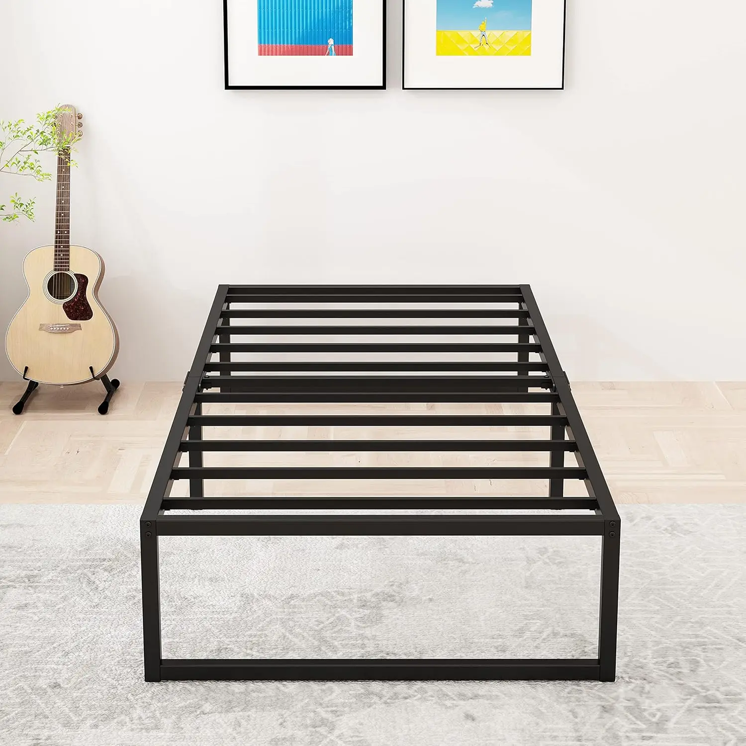 14 Inch Twin Bed Frames Heavy Duty Metal Twin Size Platform Bed Frame No Box Spring Needed, Noise Free, Easy Assembly, Black