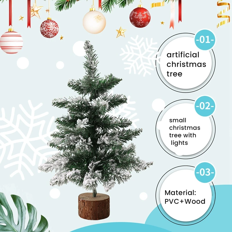 Arbre de noël de bureau flocage de neige arbre de noël artificiel Mini arbre de noël avec lampe et Base en bois-A27R