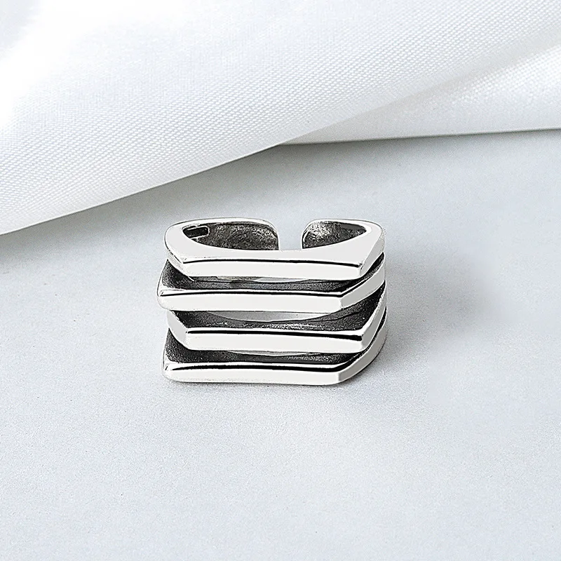 PANJBJ 925 Sterling Silber Multilayer Unregelmäßige Geometrische Ring für Frauen Einfache Charme Retro Schmuck Geschenk Dropshipping – Detail 9
