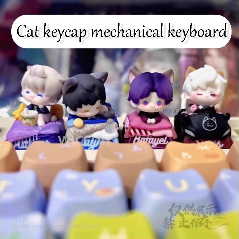 

Anime Love And deepSpace Sylus Xavier Zayne Rafayel Cat Keycap Mechanical Keyboard Resin Gift For Friends Kawaii Cute 4 PCS Gift