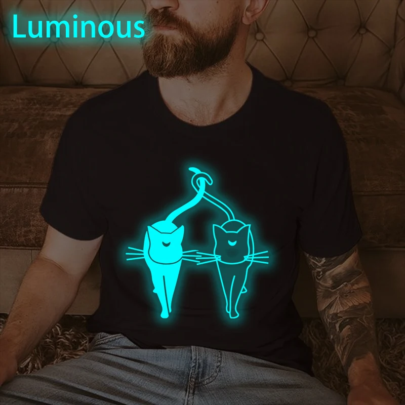 

Women Fun Cat T Shirt Luminous Style Harajuku Animal Streetwear Graphic Tee Vintage Cat Short Sleeve Casual Men Tops