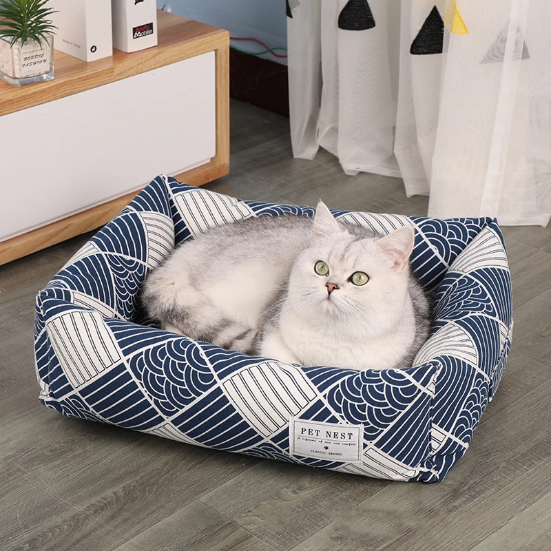 

Creative Printing Square Pet Nest Dog Bed Four Seasons Universal Warm Up in Winter Moisture Proof Soft Cat Bed Dog Accessories