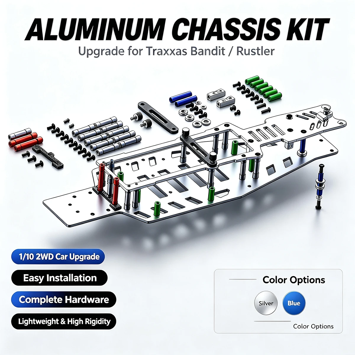Aluminum Lower Upper Chassis Frame Kit Upgrade Parts For Traxxas Rustler VXL/Rustler/Bandit VXL/Bandit 1/10 2WD RC Buggy Truck