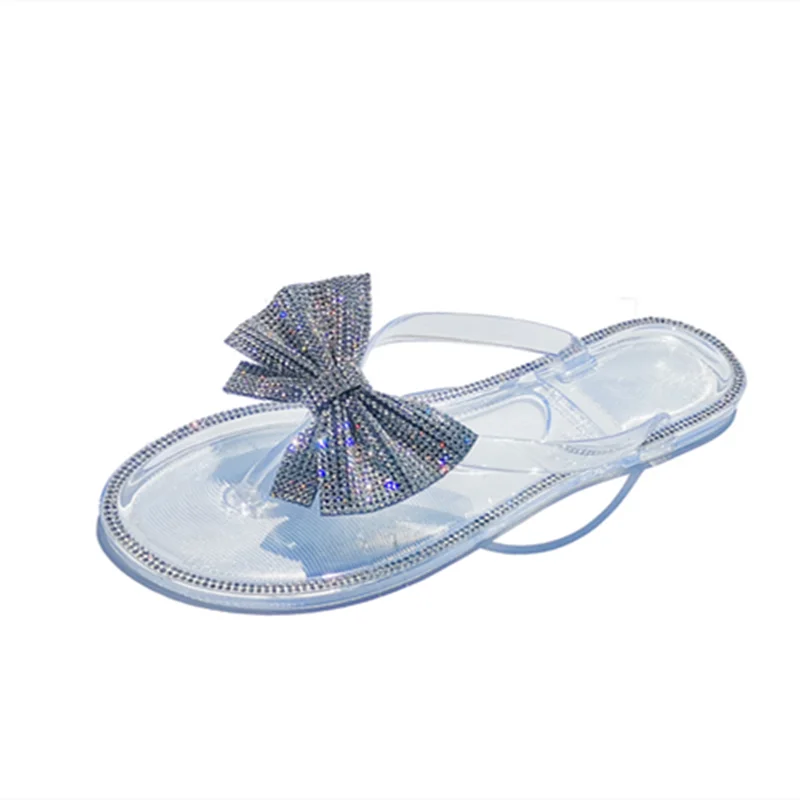 Lady PVC Plastic Raing Shoes Clear Pinkish Black Zoris Luxury Designer Crystal Butter-fly Flat Cheap Slippers Summer Flip-Flops