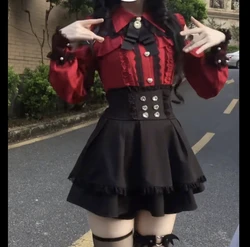 Japanese JK Lolita Skirt Sets Off Shoulder Ruffle Edge Bow Shirt + High Waist A-line Skirt 2 Pcs Sets Autumn New Sweet Y2k Suits