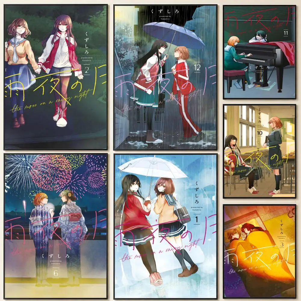 manga The Moon on a Rainy Night Poster HD Self Adhesive Wall Poster Waterproof Removable No Fade for Bedroom Living Room Decor