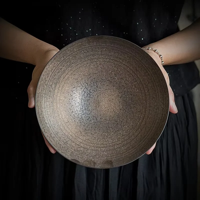 Handmade Golden Ceramic Pot Bearing Stand, Oxide Glaze Tea Tray for Table & Dry Fermentation
