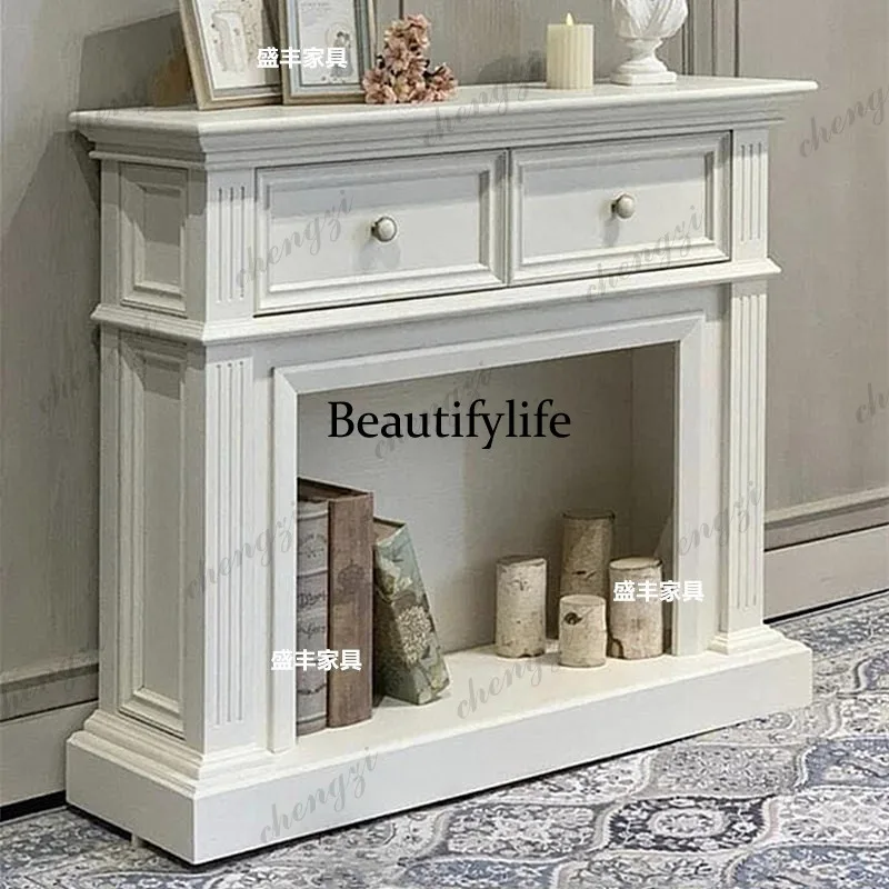 French simple white solid wood fireplace cabinet new entrance living room decoration drawer fireplace rack