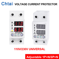 Digital Voltage Protector110V 220V 1P+N 63A 3P+N 100A 2Pole Din Rail Adjustable Over ANDUnder Voltage Current Protection Display