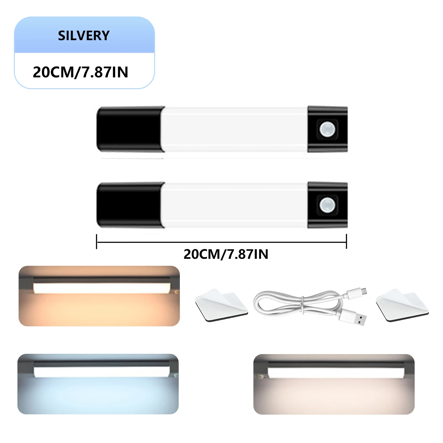 Luces debajo del gabinete, sensor de movimiento con pilas recargable para interiores, armario regulable magnético, inalámbrico debajo del mostrador para kit