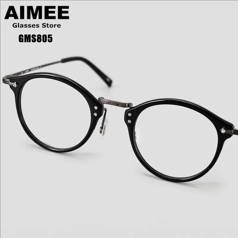 

Classic Round Titanium Glasses Frame Brand Design Men Women Ultralight Prescription Eyeglasses GMS805 Pure Handmade Spectacles