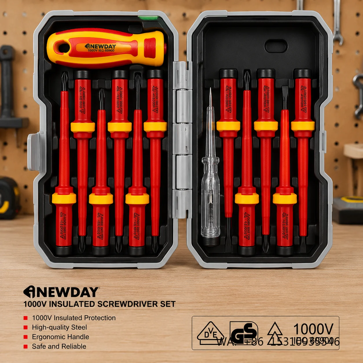 High Precision VDE Certified OEM Repair Tool Kit-Small Batch Customization-1000V Safety Standard Hand Operated Hard Case Chrome