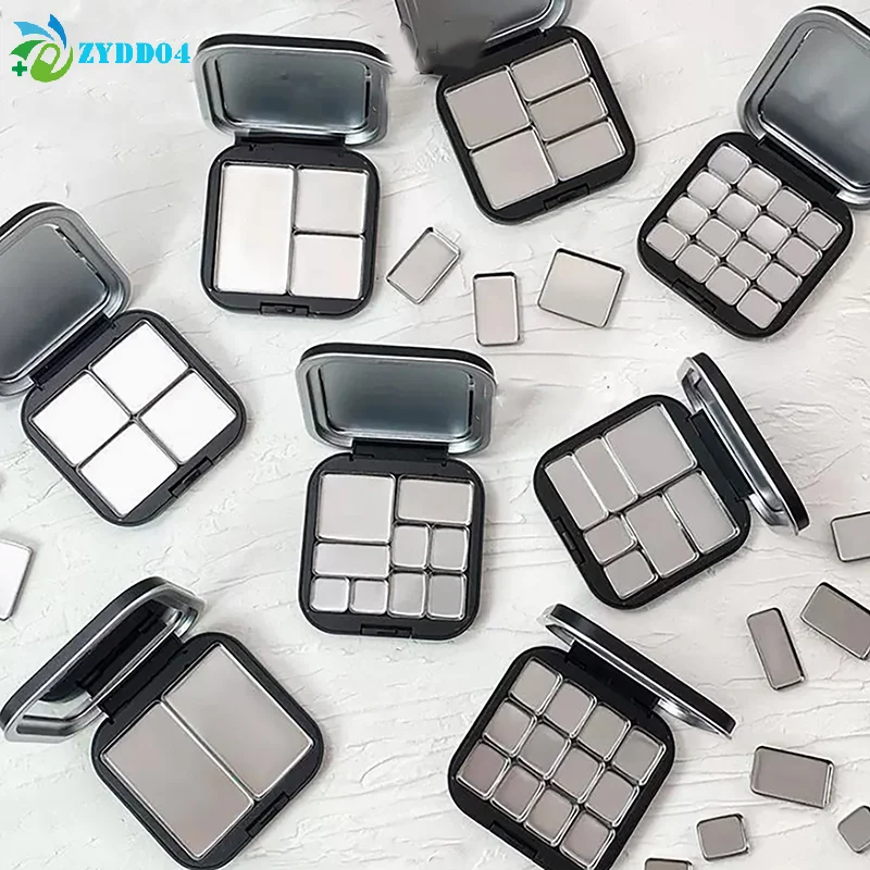 

●Empty Square Makeup Palette Magnetic Suction With Mirror Eyeshadow Blush Matte Black Box With Pan Cosmetic Blush Container