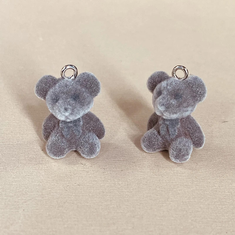 6pcs Cute Flocked Bear Resin Charms Lots Miniature Animal Pendants For Earring Necklace Keychians Diy Jewelry Making