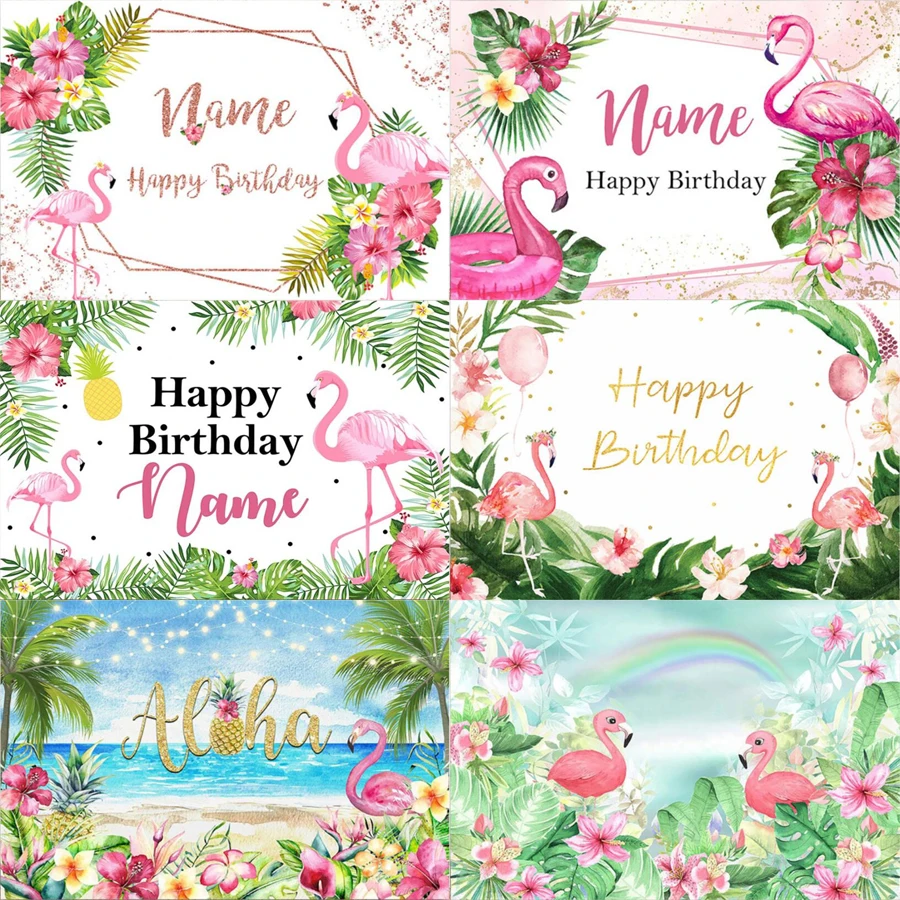 Flamingo Customize Birthday Photography Backdrop Newborn Girls Forest Green Leaves Background For Photo Studio Pineapple Poster