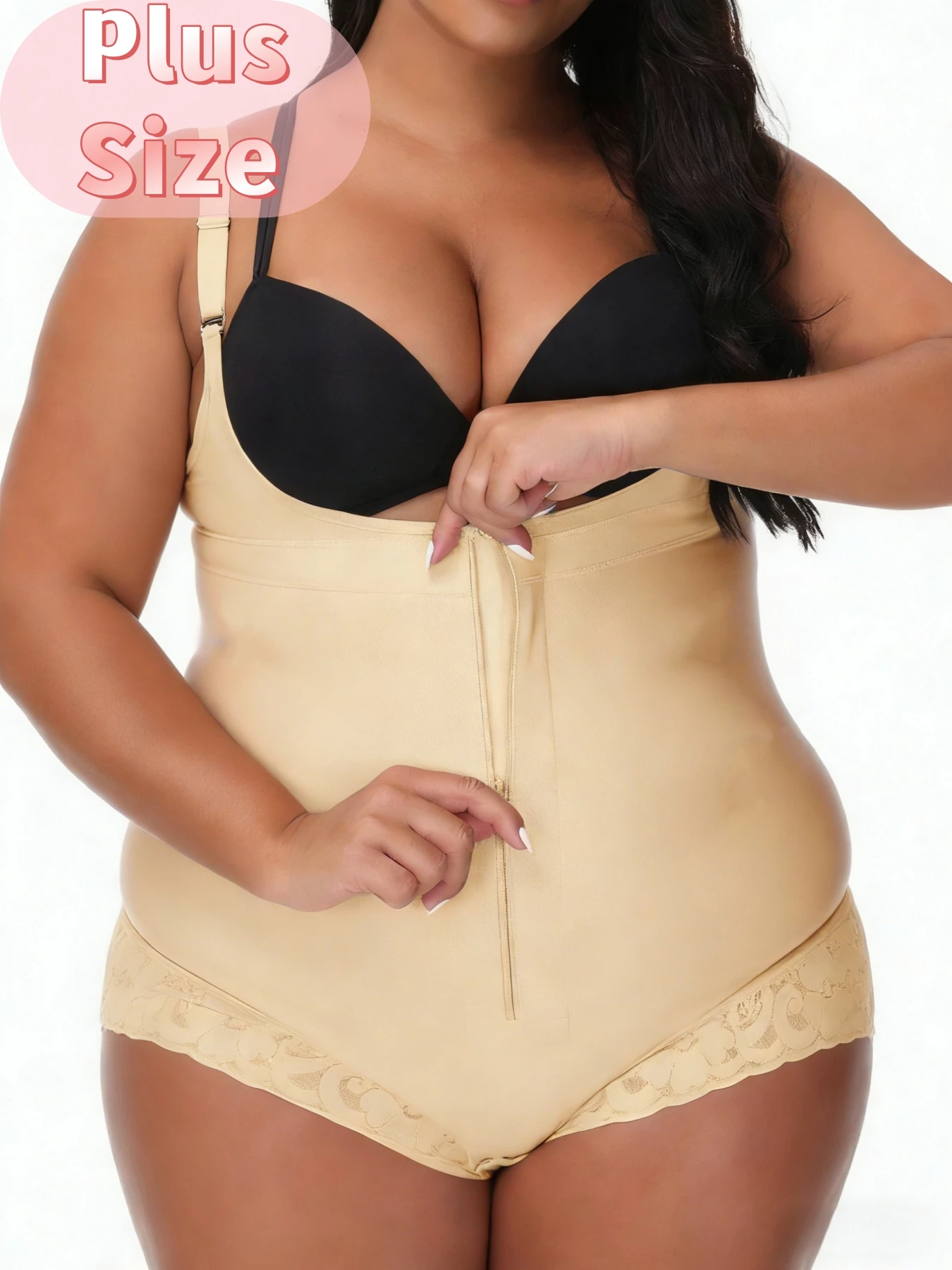 

Plus Size Full Body Shaper Zipper Adjustable Straps Tummy Control Butt Lifter Instant Slimming Bodysuit