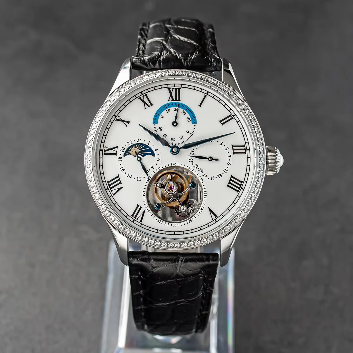 Sugess Tourbillon Uhr von Männern mechanische Selbst aufzug st8007 Uhrwerk Mondphase Juwelen Fall Luxus Vintage Krokodil Geschenk