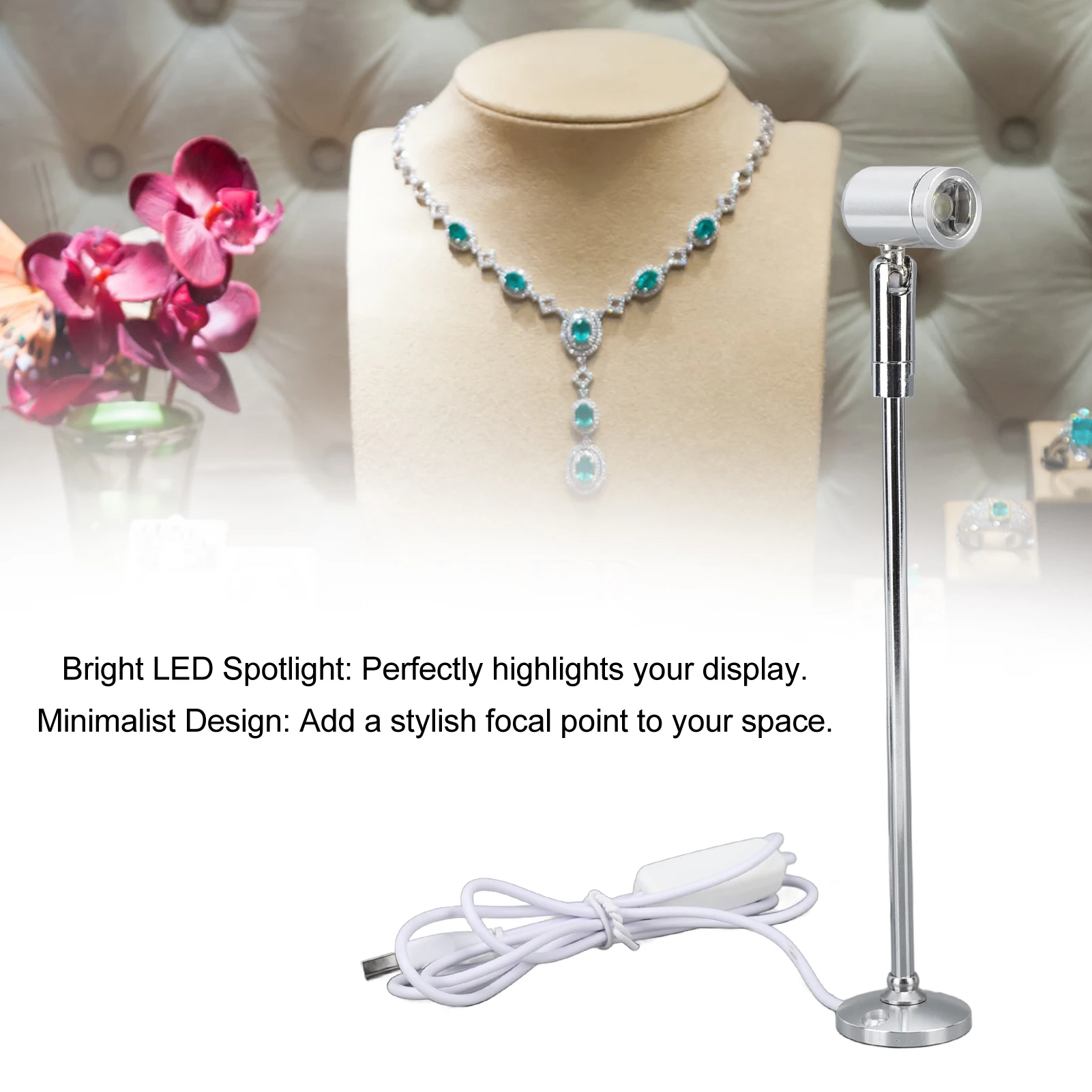 ZK50 Hot Selling Standing Cabinet Spotlight LED Jewelry Display Spotlight Standing USB Powered Aluminum Mini Spotlight