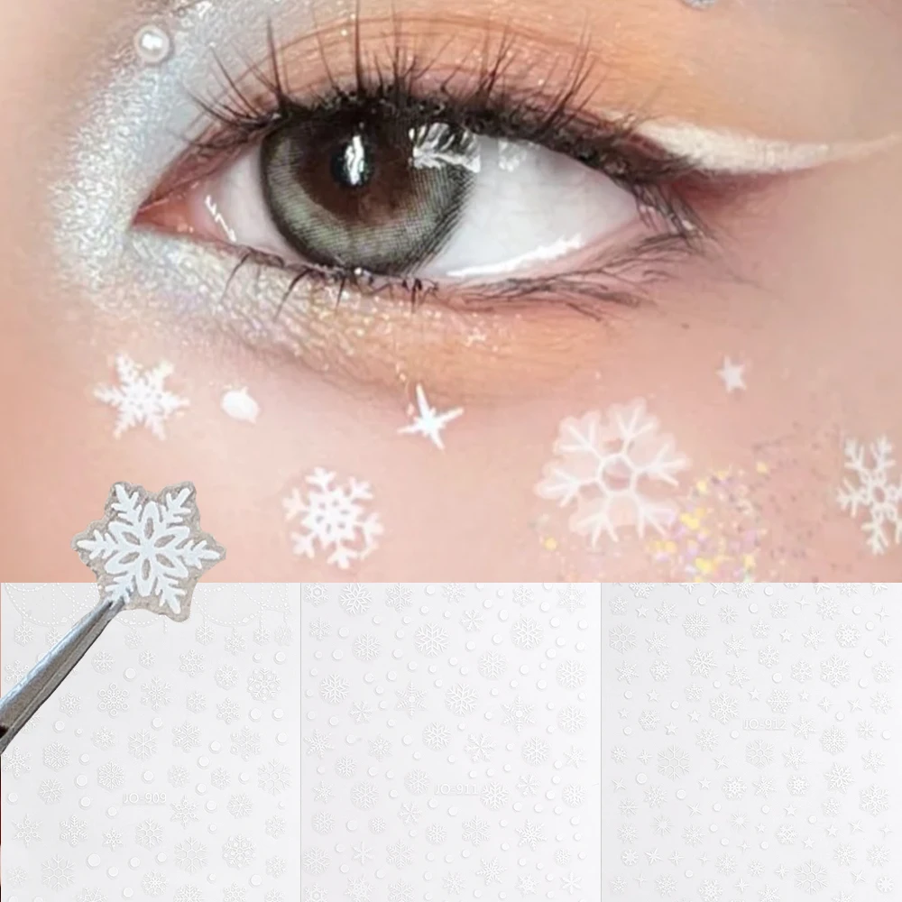 Christmas Face Snowflake Sticker 5D White Snowflake Round Tattoo Eyeshadow Stickers Fo Festival Nail Body Makeup Bling Jewel DIY