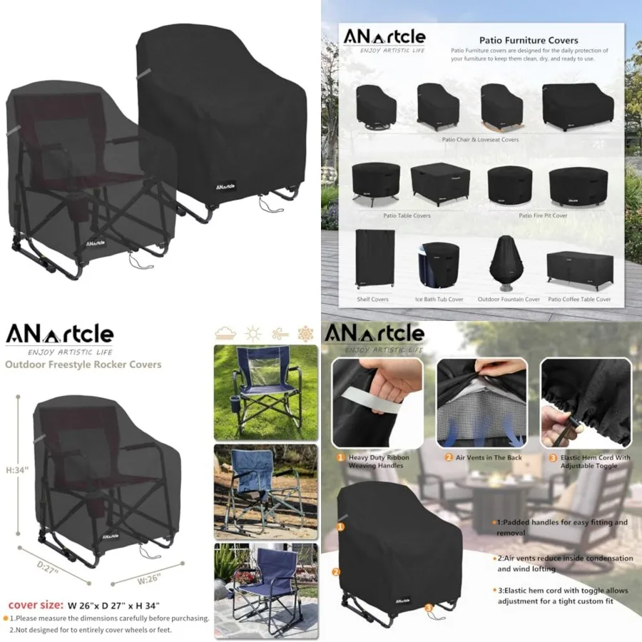 

Rocking Chair Covers for GCI Outdoor 37072 Chair, Waterproof Heavy Duty Outdoor Camping Chair Covers, 26 W x 27 D x 34 H inches
