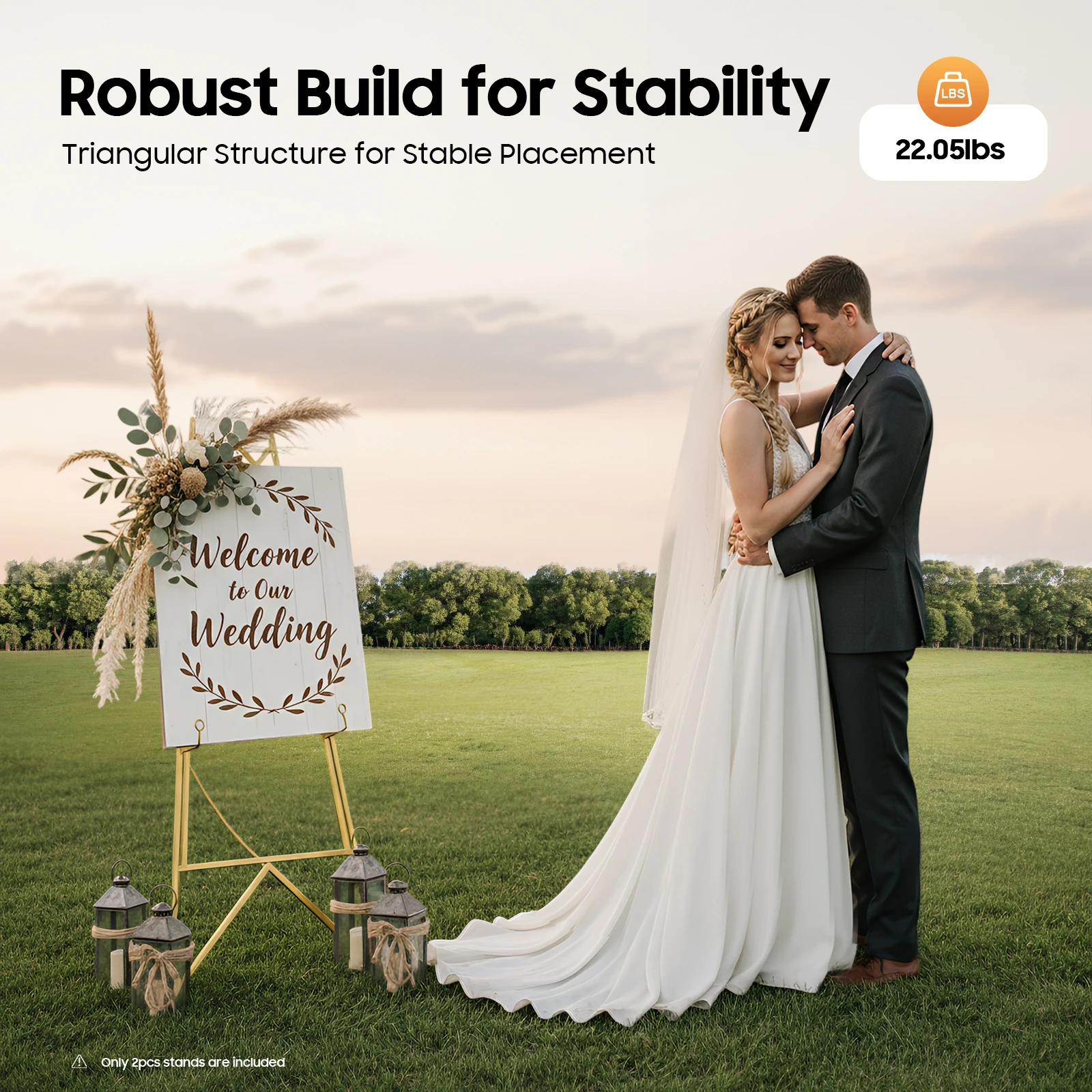 

Stable Gold Easel Stand Set(Triangular Structure) - 4 Adjustable Holes & Hook Design, Fits Different Size Photo Frames