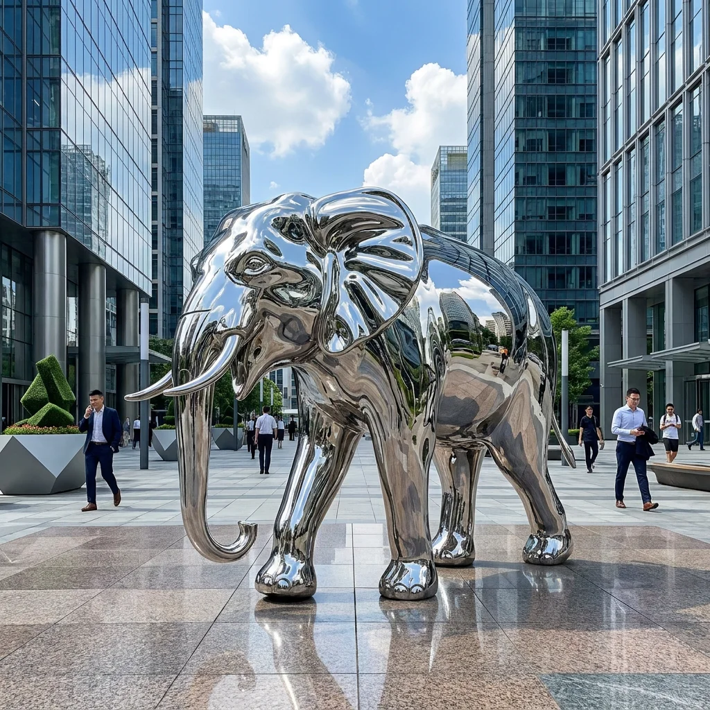 Stainless Steel Elephant Sculpture Modern Polished Geometric Animal Statue Outdoor Garden Decor for Park Plaza Hotel Mall