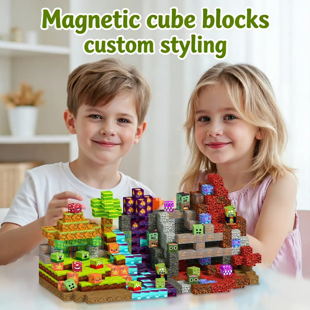 Blocs magnétiques - Construisez mon monde magnétique, édition cubes magnétiques, jouets de construction pour garçons et filles, jouets sensoriels STEM Montessori.